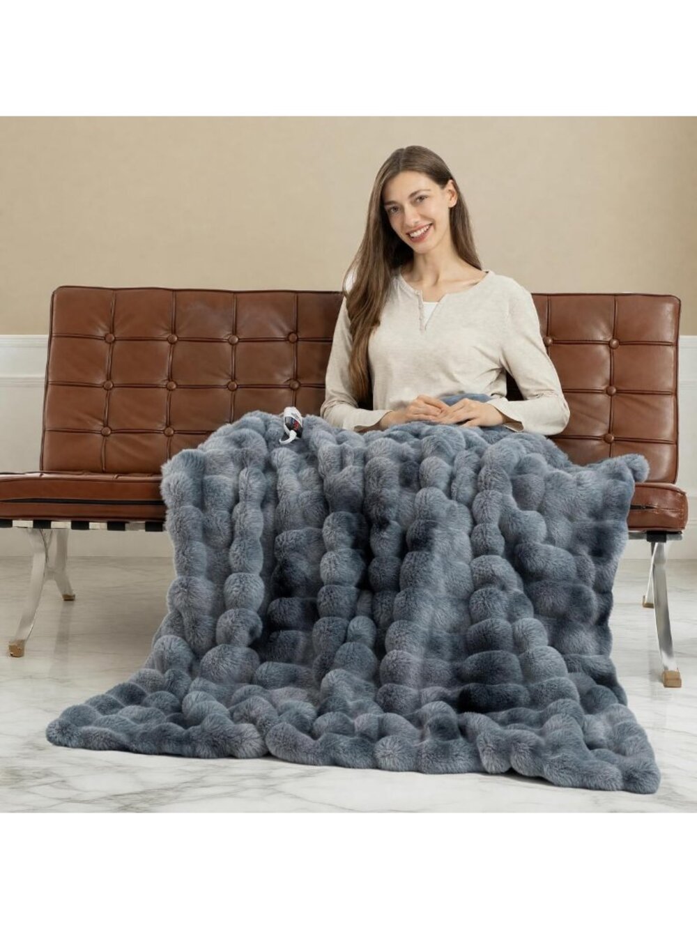 Cozy Tie-Dye Blue Faux Fur Electric Throw Blanket for Couch - Perfect Gift for